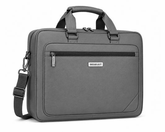 Seeselect Executive Grey Office Laptop Bag â Premium Business Briefcase with Shoulder Strap | Water-Resistant | Fits Up to 15.6" Laptop