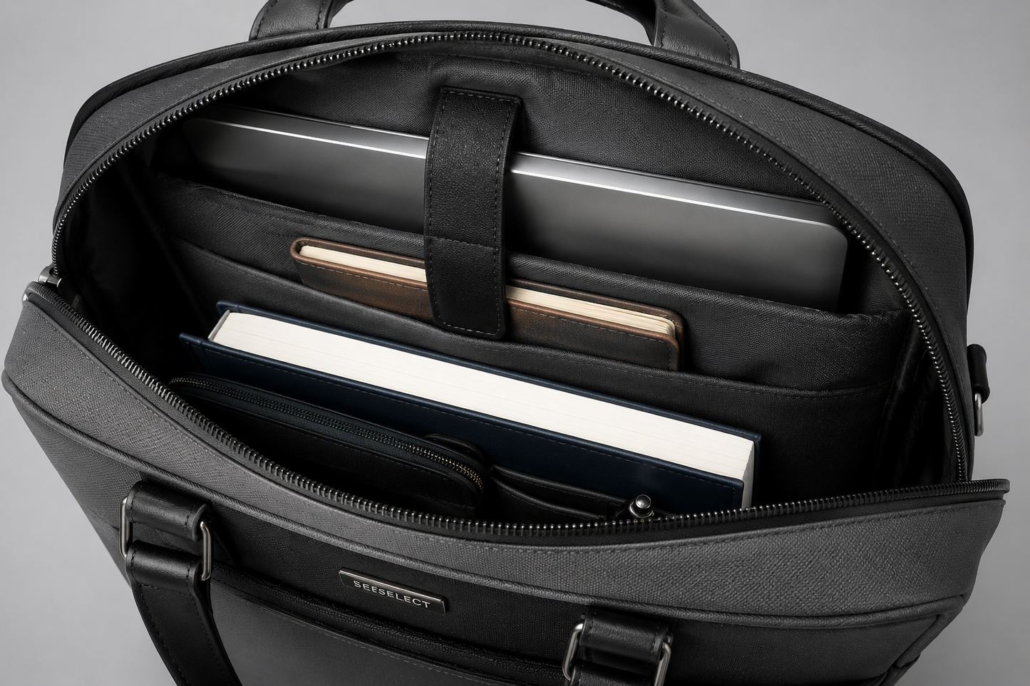 Seeselect Executive Grey Office Laptop Bag – Premium Business Briefcase with Shoulder Strap | Water-Resistant | Fits Up to 15.6" Laptop