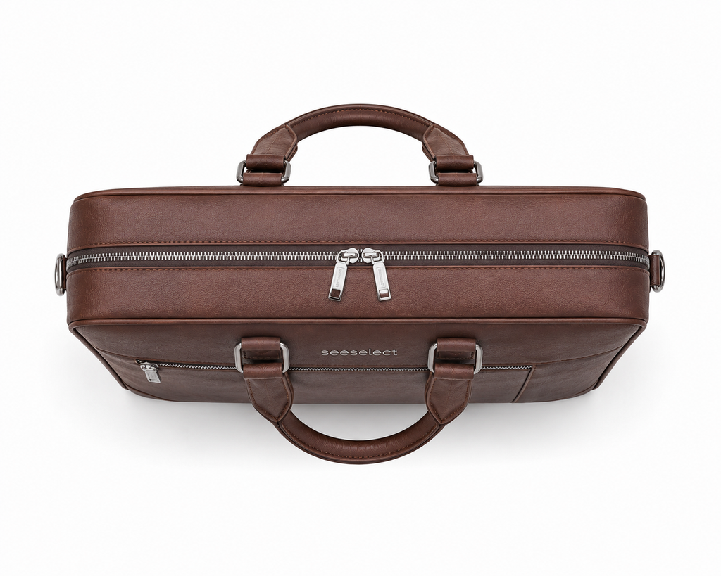Seeselect Executive Slim Laptop Briefcase – Premium Brown Leather Office Bag for Men (15.6 Inch)