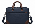 Seeselect Premium Navy Blue Leather Laptop Bag | 15.6" Business Briefcase with Shoulder Strap