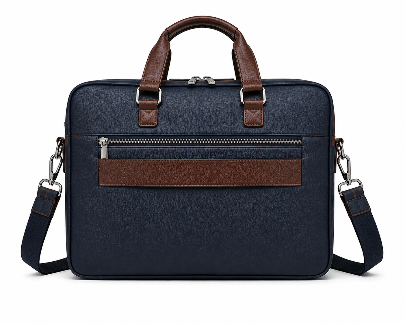 Seeselect Premium Navy Blue Leather Laptop Bag | 15.6" Business Briefcase with Shoulder Strap