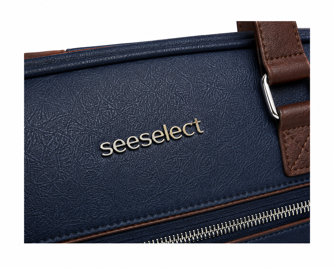 Seeselect Premium Navy Blue Leather Laptop Bag | 15.6" Business Briefcase with Shoulder Strap
