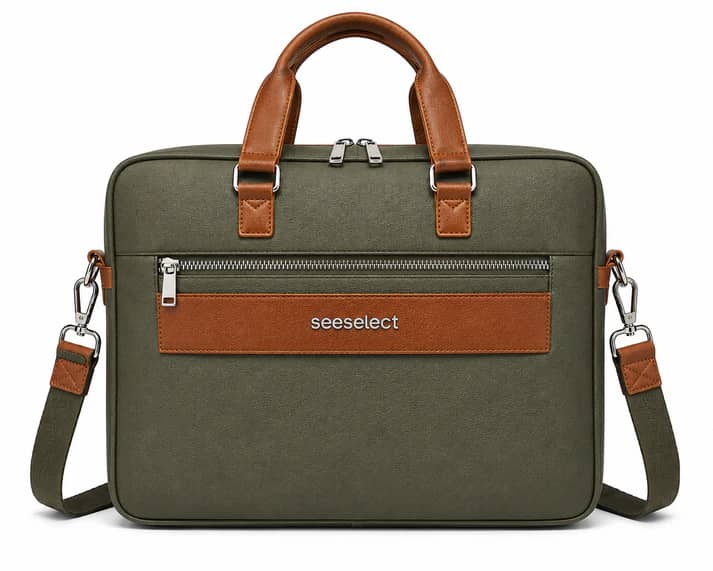 Seeselect Premium Olive Green Laptop Bag | 15.6" Executive Leather Briefcase with Detachable Shoulder Strap