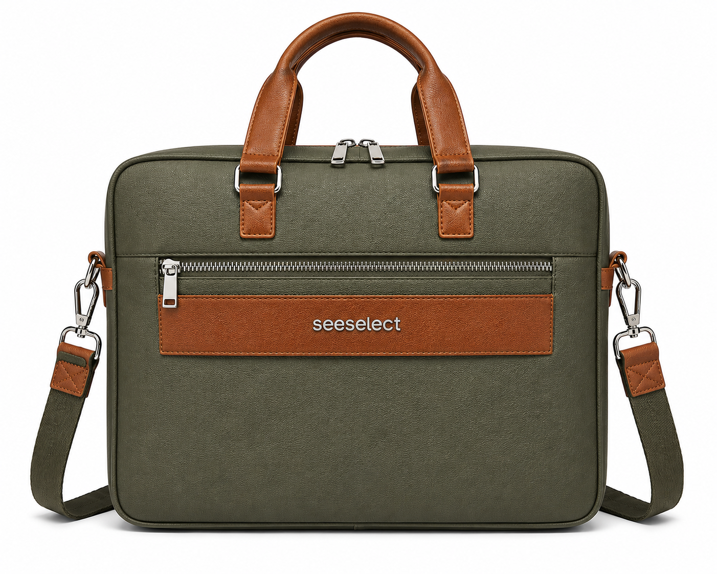 Seeselect Premium Olive Green Laptop Bag | 15.6" Executive Leather Briefcase with Detachable Shoulder Strap