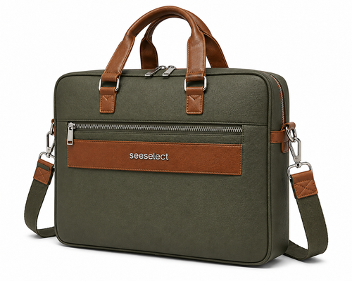 Seeselect Premium Olive Green Laptop Bag | 15.6" Executive Leather Briefcase with Detachable Shoulder Strap