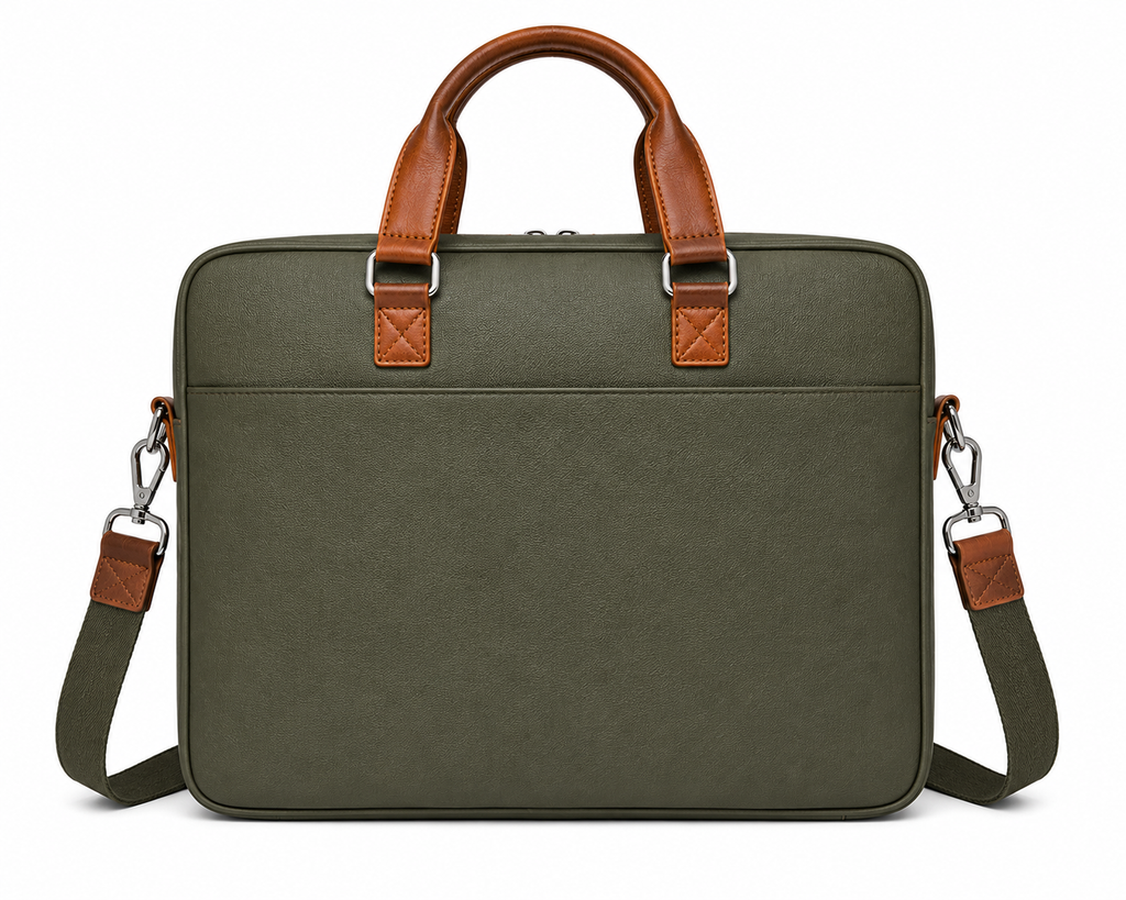 Seeselect Premium Olive Green Laptop Bag | 15.6" Executive Leather Briefcase with Detachable Shoulder Strap