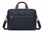 Seeselect Premium Navy Blue Leather Laptop Bag | 15.6" Business Briefcase with Shoulder Strap