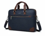 Seeselect Premium Navy Blue Leather Laptop Bag | 15.6" Business Briefcase with Shoulder Strap - Image 2