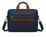 Seeselect Premium Navy Blue Leather Laptop Bag | 15.6" Business Briefcase with Shoulder Strap - Image 3