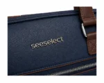 Seeselect Premium Navy Blue Leather Laptop Bag | 15.6" Business Briefcase with Shoulder Strap - Image 6