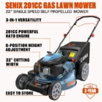 SENIX 22 in. 201cc Gas Self-Propelled Lawn Mower with RATO Engine, 3-in-1 Cutting System - Image 2